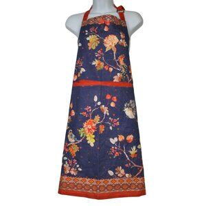Maison d'Hermine Cotton Apron Fall Bird & Floral Adjustable Neck Blue & Orange